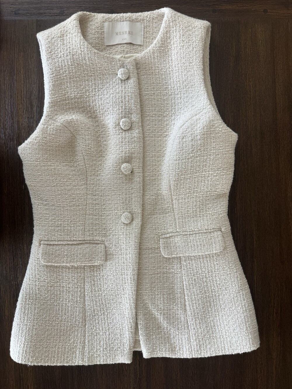 Meshki Boucle Sleeveless Blazer Vest Ivory Womens XXS Feminine Office